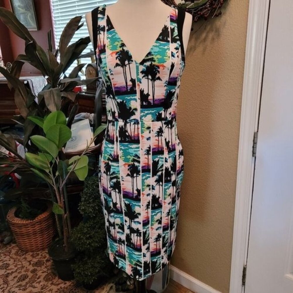 Sexy Sheath Dress Miami Party Palm Tree Tropical Beach Aloha Nicole Miller Small